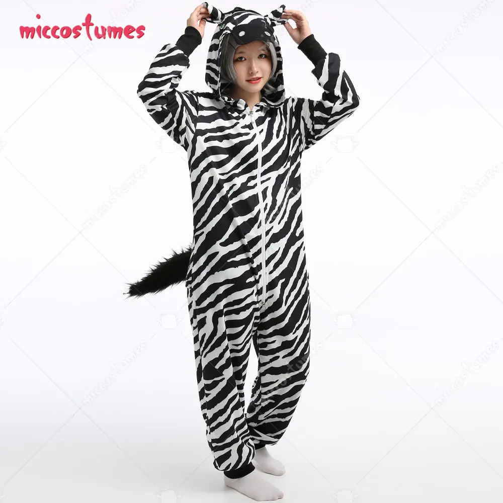 

Women Black and White Zebra Onesie Pajama Adult Onesie Homewear Kigurumi Hooded Loungewear Costume Outfits