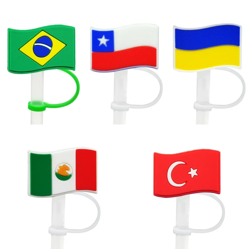 50PCS PVC New Design Straw Charms National Flags Cover Airtight Dust Cap Reusable Splash Proof Drinking Topper Gifts |