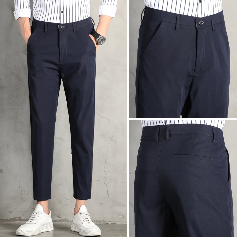 

2022 Men's Basic Trousers Breathable Formal Meeting Solid Color Straight Business Classical Man Ankle-Length Outdoor Daily Pants