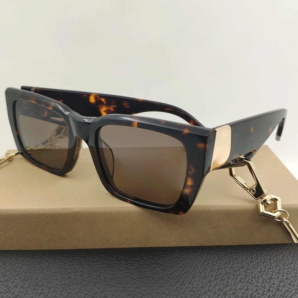 

Acetate With Chain Hot Products Black Sunglasses For Women Brand Designer Summer Ladies Rectangle Square For Sun Glasses UV400