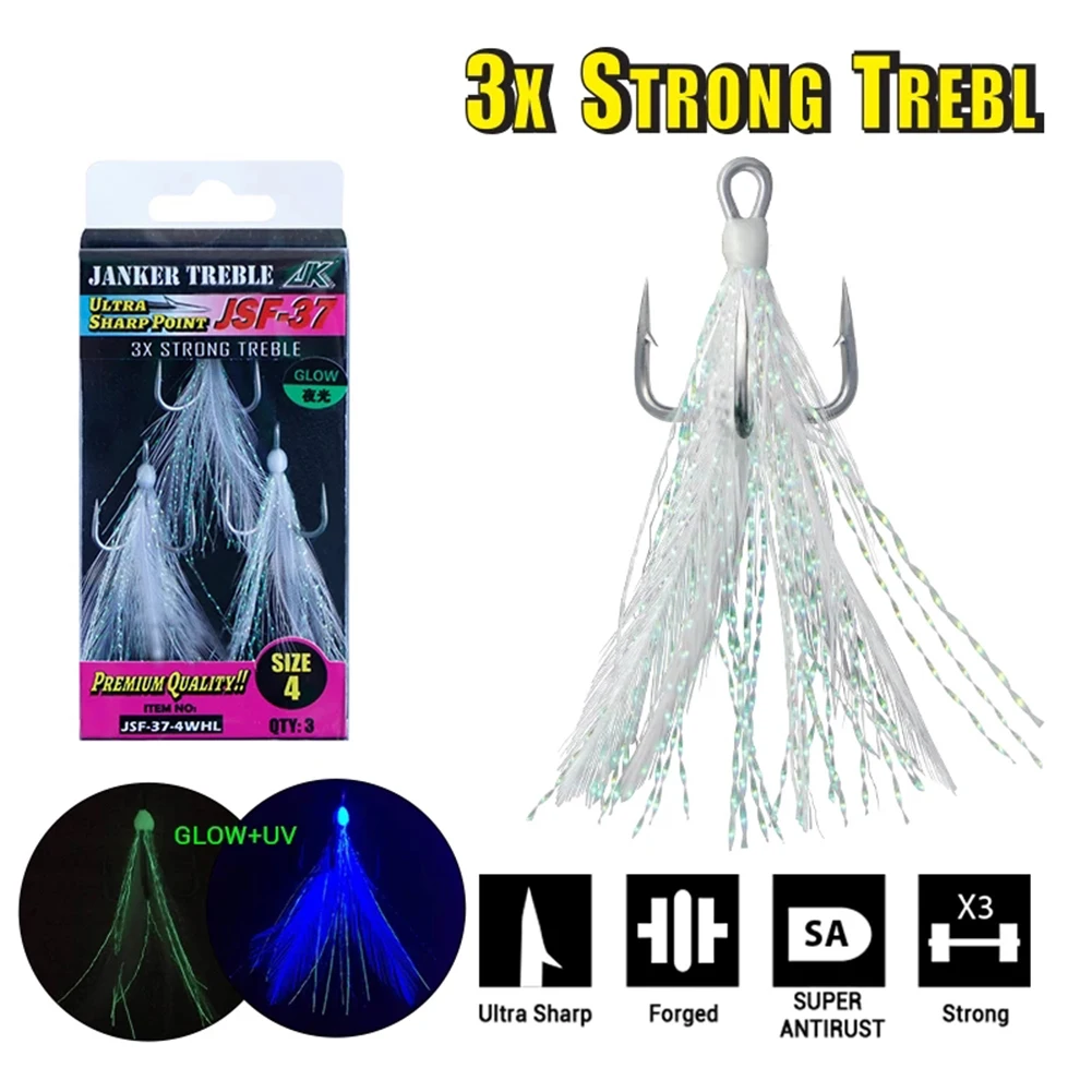 

Fishing Treble Hooks 3X Strong Triple Barbed Hook With Feather Super Antirust Ocean Boat Barbed Fishing Hooks 1# 2# 4# 6# 8# 10#