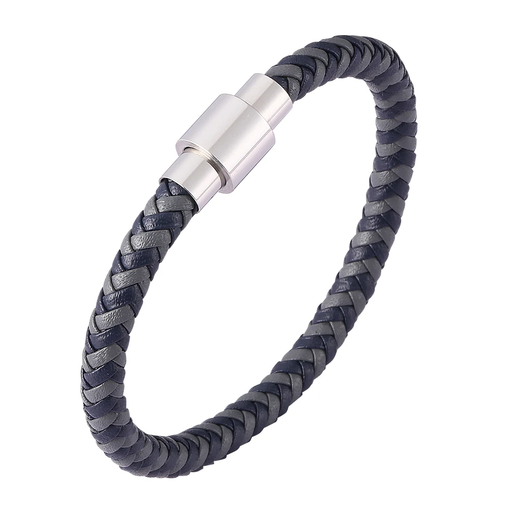 

6mm Braided Leather Men Women Bracelets Fashion Grey Blue Mixed Woven Leather Rope Bangles Gifts DropShipping