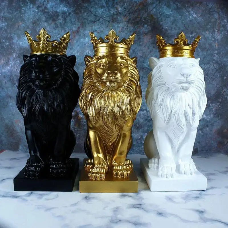 

Resin Lion Statue Nordic Style Sculpture Lion Golden Crown Black Lion Figurine For Home Decoration Accessories For Living Room
