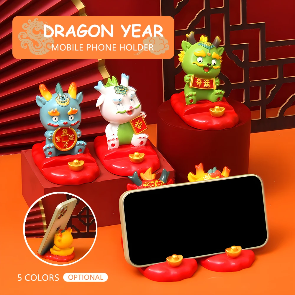 

Dragon Phone Holder Resin Phone Stand Lucky Ornament Chinese New Year Figurine Dragon Year Spring Festival Desktop Support Decor