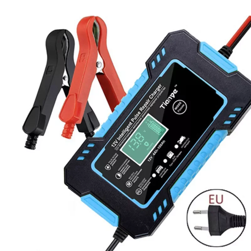 

6A Intelligent Car Motorcycle Battery Charger 6A 12V For Auto Moto Lead Acid AGM Gel VRLA Smart Charging Digital LCD Display