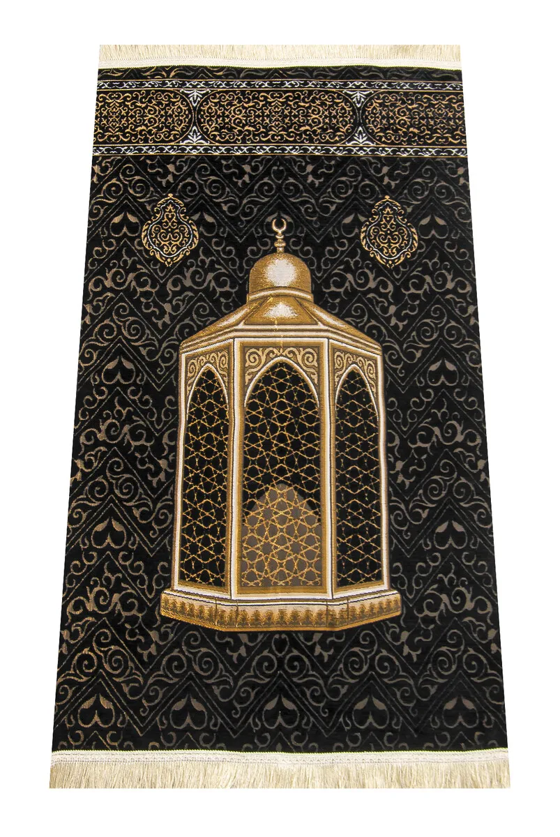 IQRAH Makamı Abraham Modeled Ultra Luxury Black Chenille Prayer Mat 5