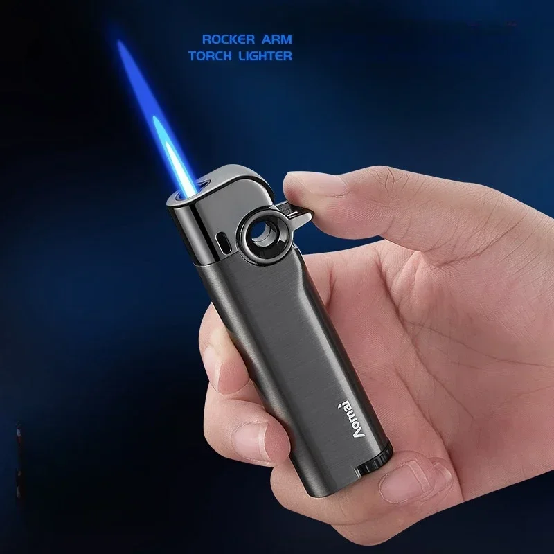 Фото Новая портативная газовая зажигалка AOMAI Rocker Arm Ignition Torch, металлическая, ветрозащитная, заправляемая, для сигар и сигарет, Smoki №2