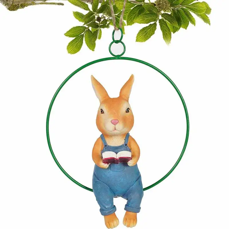 

Yard Bunny Statues Garden Hanging Swing Bunny Statue Indoor Outdoor Cute Hangable Rabbits Sculpture Funny Simulation Art Decor