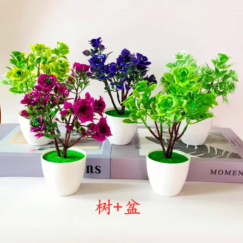 

Simulation plant potted fake flower bonsai new 9 rose small bonsai simulation green plant ornaments