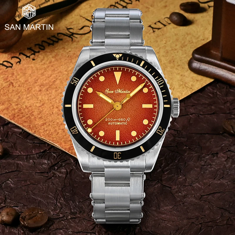 

San Martin Diver Watch 38mm Vintage 6200 Retro Water Ghost Luxury Sapphire YN55A Men Automatic Mechanical Watches 20Bar Relojes