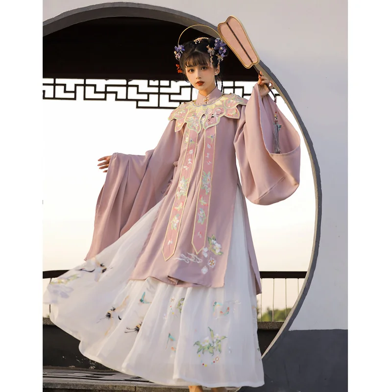 YuShu Ming Dynasty Heavy Industry Cloud Shoulder Stand Collar Robe Crane Embroidered Skirt Fairy Hanfu Dress Stage Dance Costume