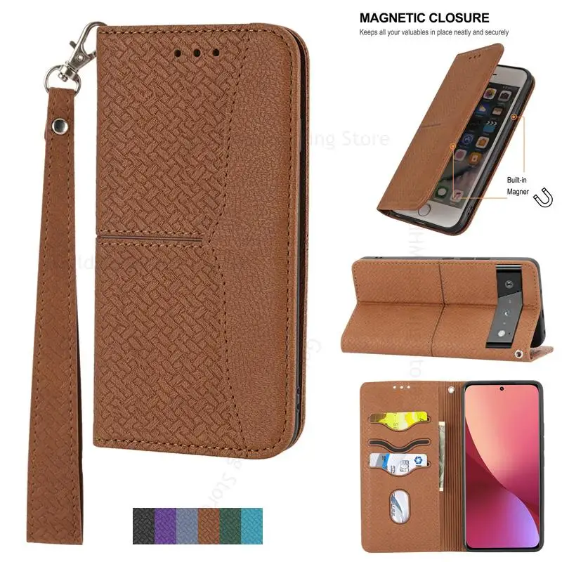 

Magnetic Flip Leather Book Stand Case For Google Pixel 7 Pro Wallet Card Slot Cover For Pixel 6 Pro 6A 5 Wriststrap Lanyard Case