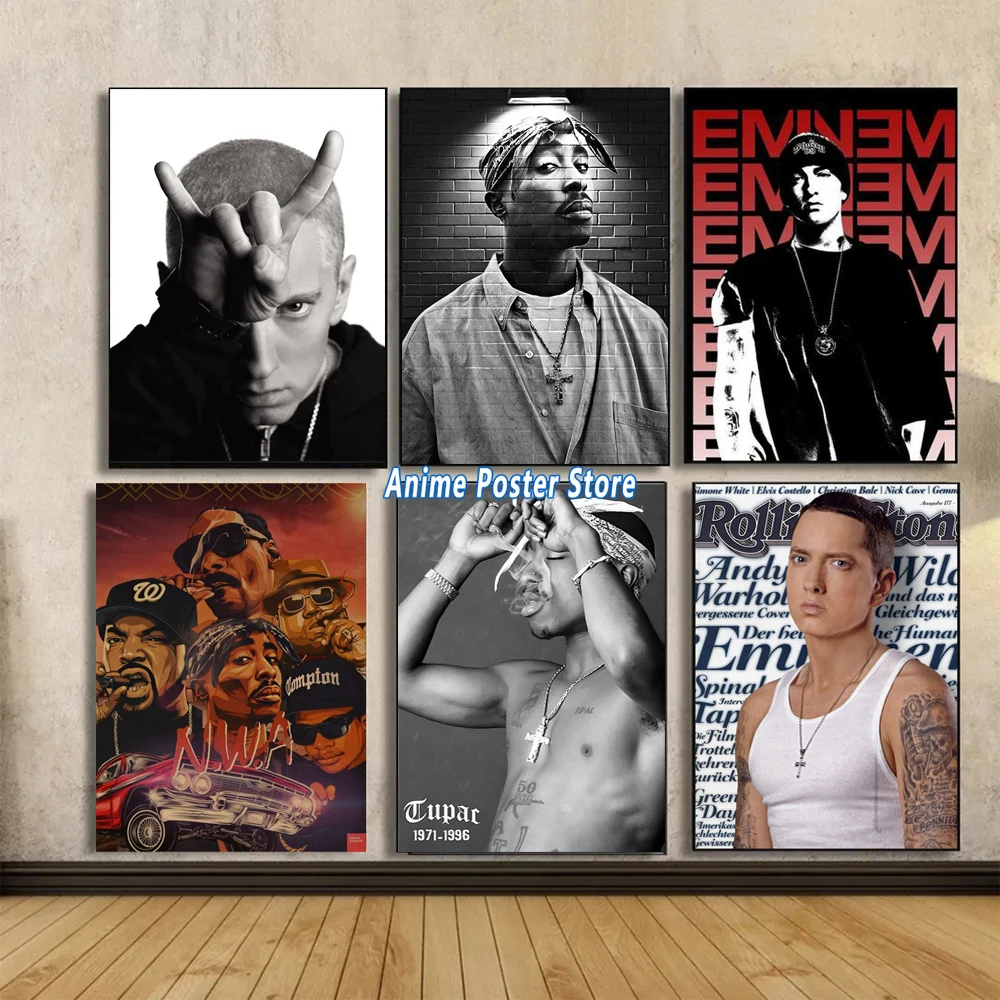 

The Famous American Rapper Eminem Art Posters Print Wall Art Retro Canvas Painting Pictures for Bar Cafe Room Home Decor Cuadros