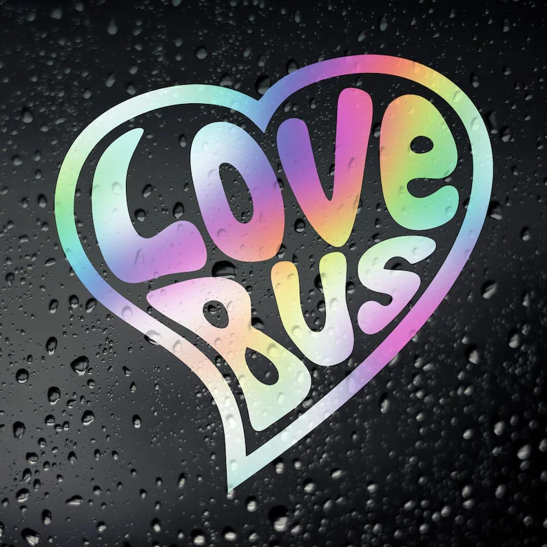 

Love Bus Chrome Oil Slick Car Sticker - Campervan Motor Home RV Microbus