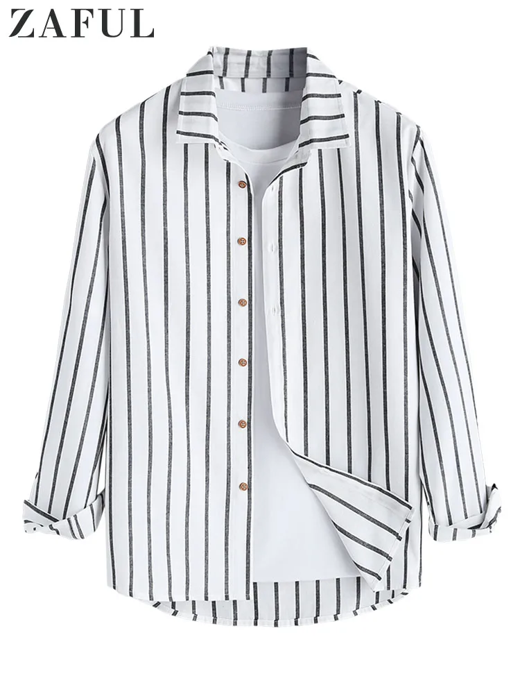 

ZAFUL Shirts for Men Long-Sleeve Black and White Vertical Stripes Shirt Lapel Streetwear Blouse Casual Fall Autumn Tops Z5034906