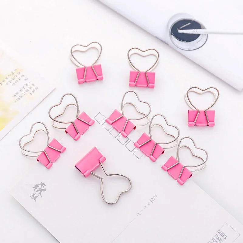 

4 pcs/lot Kawaii Pink Clip Heart Paperclips Hollow Out Metal Binder Clips Notes Letter Paper Clip Office Supplies