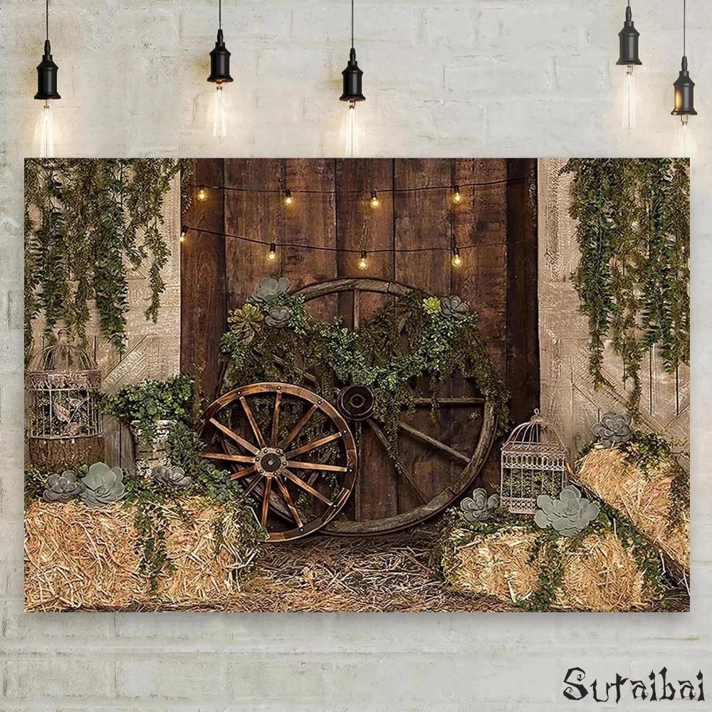 

Warehouse Haystack Newborn Kids Portrait Photography Backdrop Autumn Rustic Wood Wall Photo Booth Background Studio Easter Eggs
