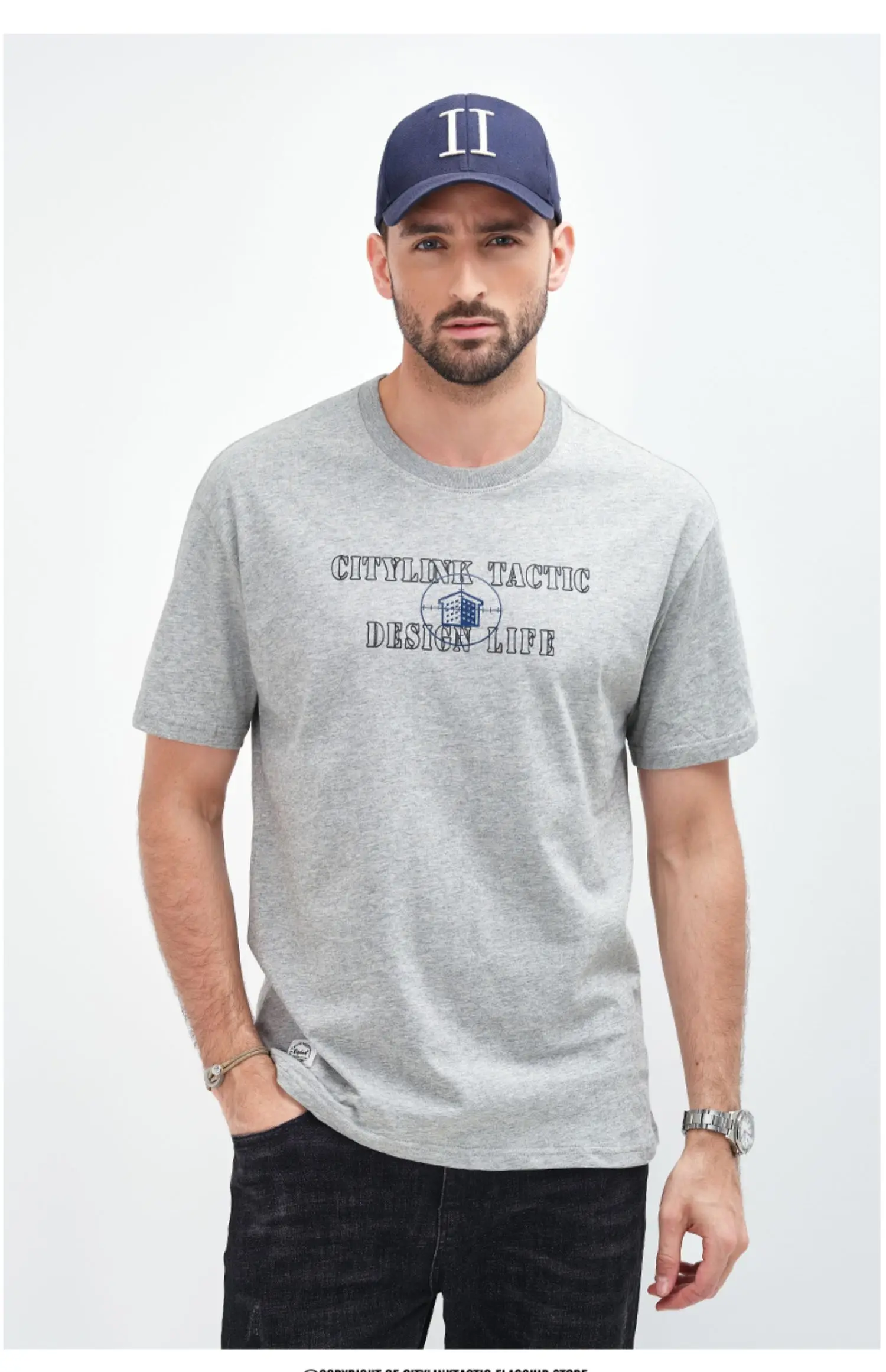 

2474 Male summer new tide printing leisure pure cotton round neck short -sleeved T-shirt