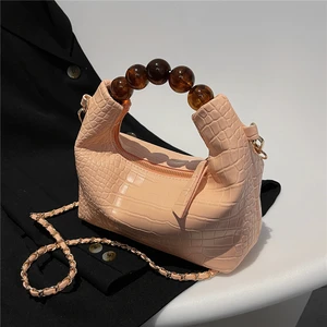 burminsa beaded handle crocodile pattern designer small handbags for women fashion brand half moon chain shoulder crossbody bags free global shipping