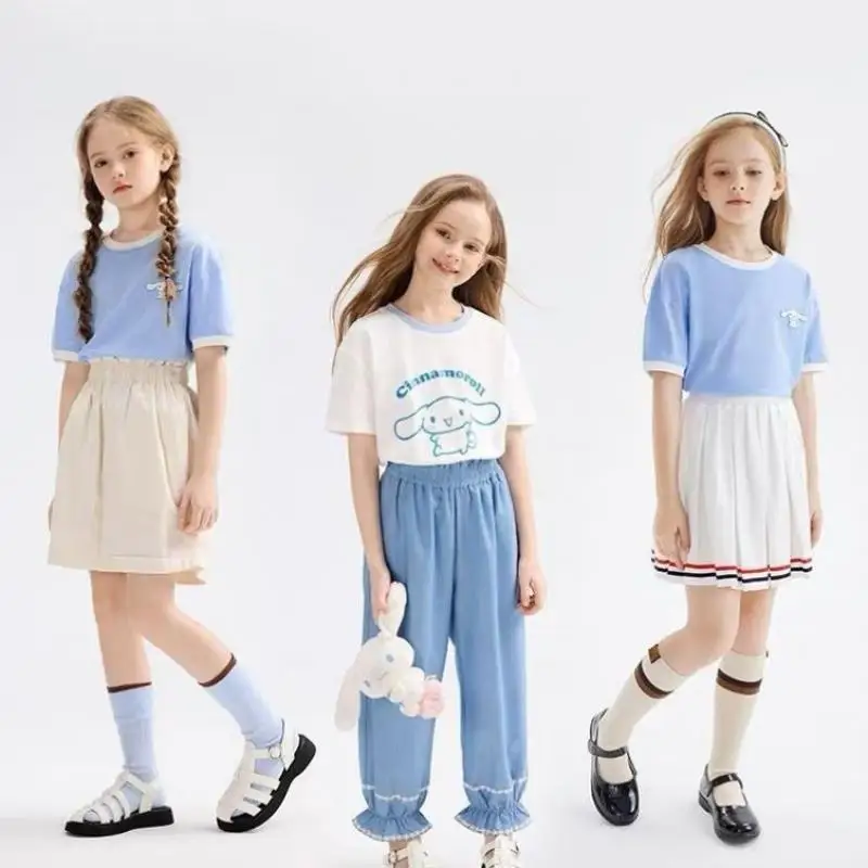 

Cartoon Cute Kawaii Sanrioed Cinnamoroll New Pattern Summer Childrens Cotton Bottomed Top Short Sleeved T-Shirt