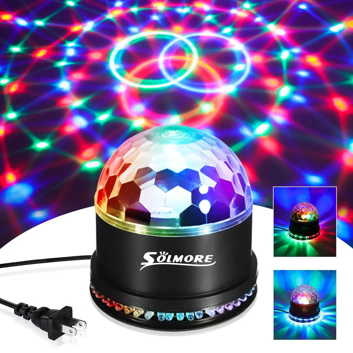 

Sound Activated Rotating Disco Ball DJ Party Lights 5W 3 LED RGB LED Stage Light For Christmas Wedding Sound Party Lights