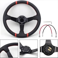 universal car racing steering wheels14 inch 350mm leather deep corn drifting sport steering wheel horn button with logo