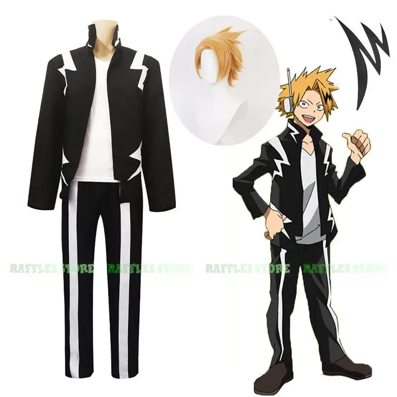 

Kaminari Denki Komori Kinoko Anime Cosplay Costume My Hero Academia Short Wig Hairpin Black Uniform Suit Halloween Party Outfit