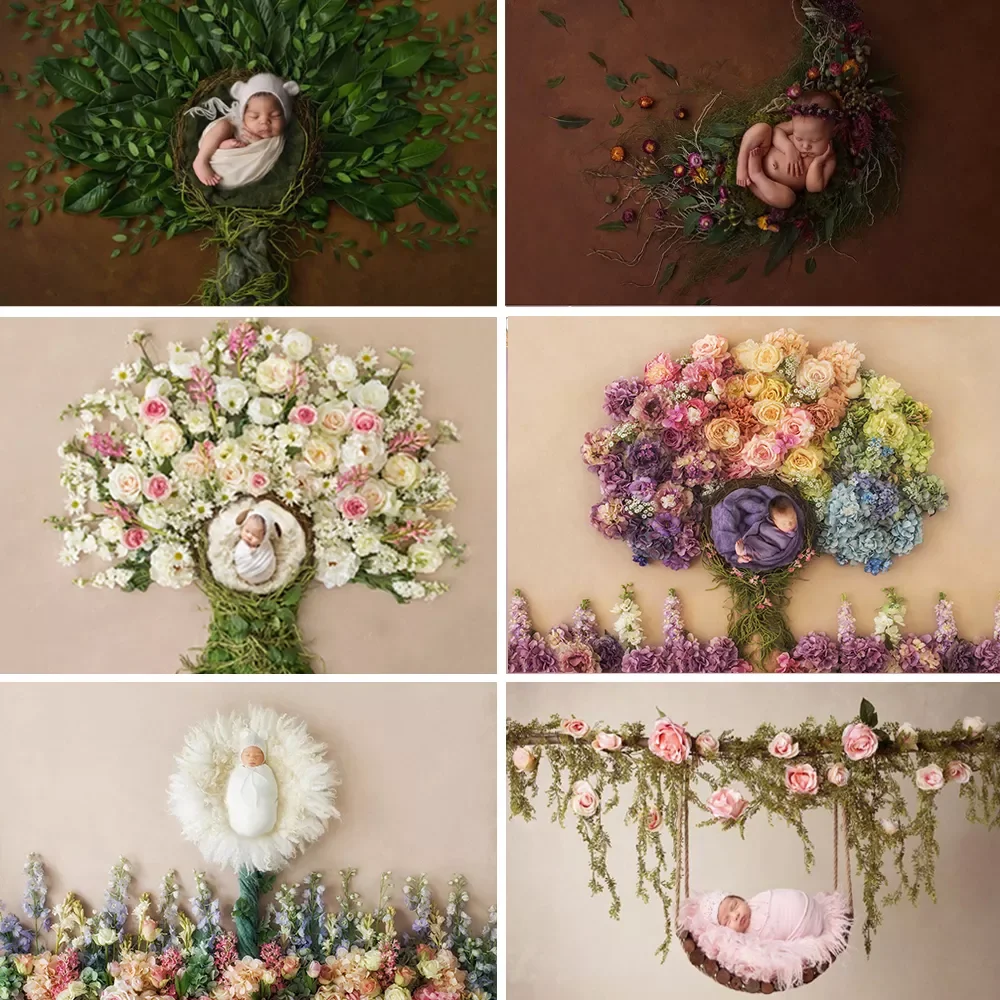

Backdrop Kids Flower Leaves Floor Theme Props Party Child Decoration Tree Sleeping Baby Vinyl Background Photo Studio