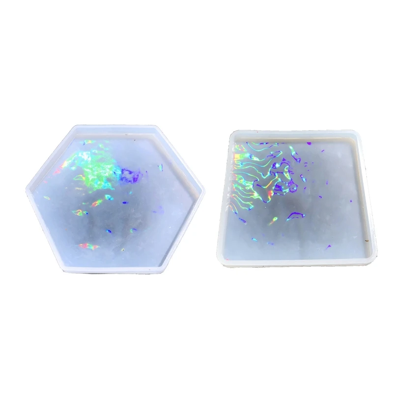 

Holographic Coasters Mold Coffee Coaster Light Shadow Creative Silicone Mold Crystal Hexagon Square Placemat Mold DIY