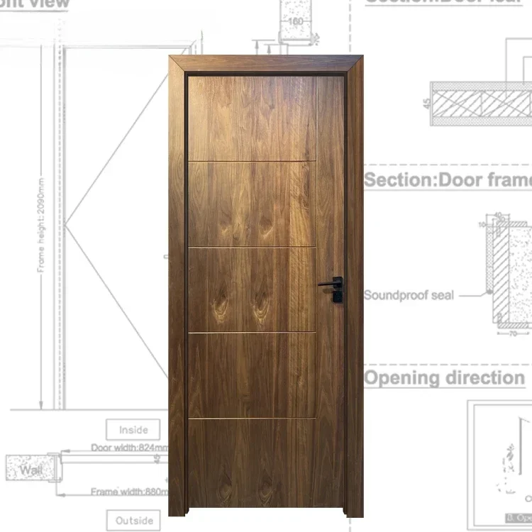 Prettywood Американская водонепроницаемая подвесная комната Дверь из орехового