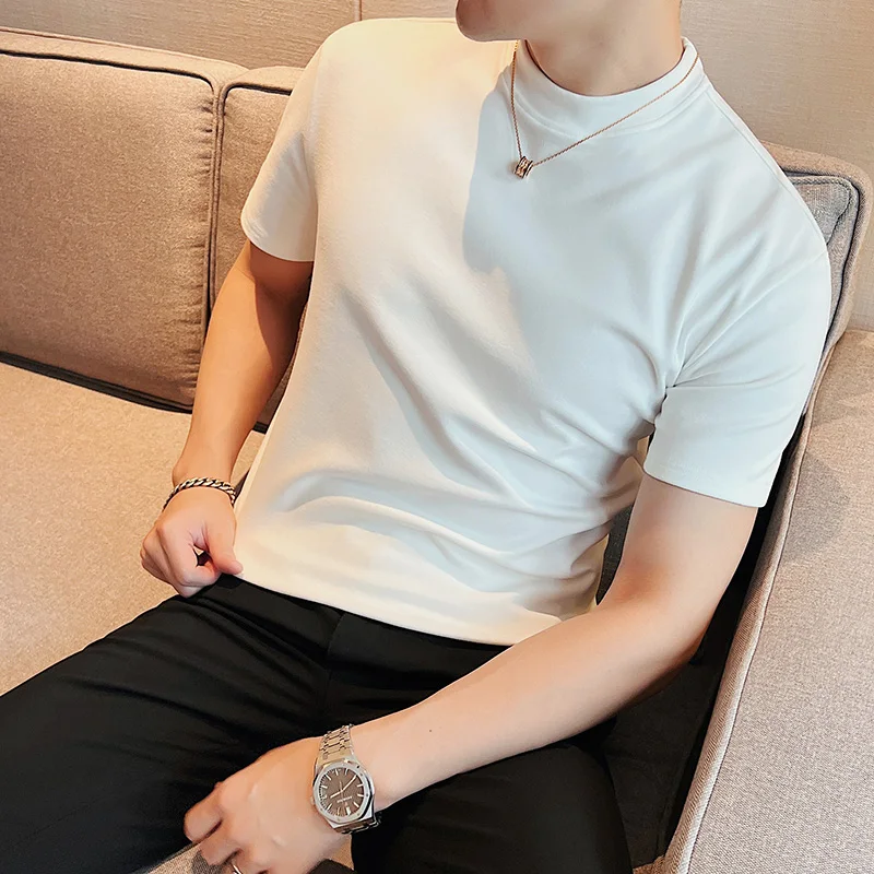 

Осенне-зимняя плотная теплая бархатная футболка с короткими рукавами, мужская одежда 2022, облегающая деловая Повседневная футболка с круглы...