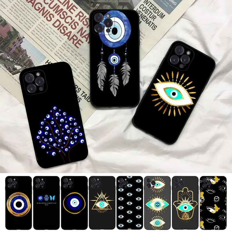 

Evil Eye Illustrations black Phone Case For iPhone 8 7 6 6S Plus X SE 2020 XR XS 14 11 12 13 Mini Pro Max Mobile Case