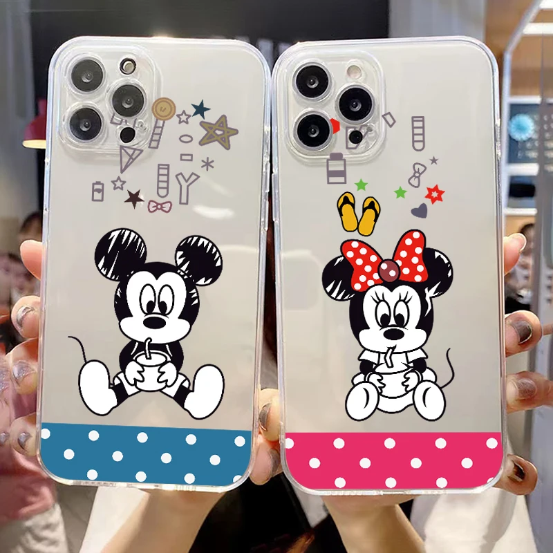 

Mickey Minnie Mouse Disney For iPhone 13 12 11 Pro 12 13 Mini X XR XS Max 6 6S 7 8 Plus SE2 Clear Phone Case Carcasa TPU Funda