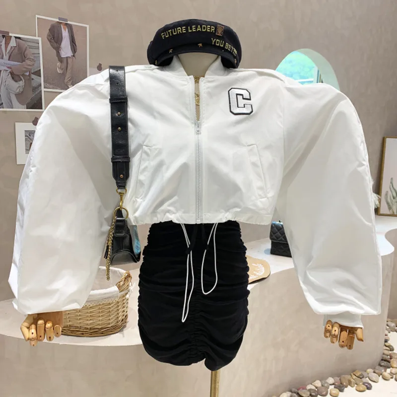 

Новинка, женская одежда, весна 2022, короткая куртка на молнии с длинным рукавом и надписью «C», компактный кардиган, топы, женские блузы для др...