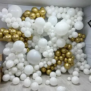 5/10/18inch Classic Matte White Latex Balloons Chrome Metallic Gold Balloon Arch Birthday Party Deco