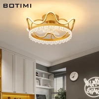 botimi kids ceiling fan light 2022 bedroom girls crown crystal fan lamp modern boy golden round ceiling cooling led ventilator