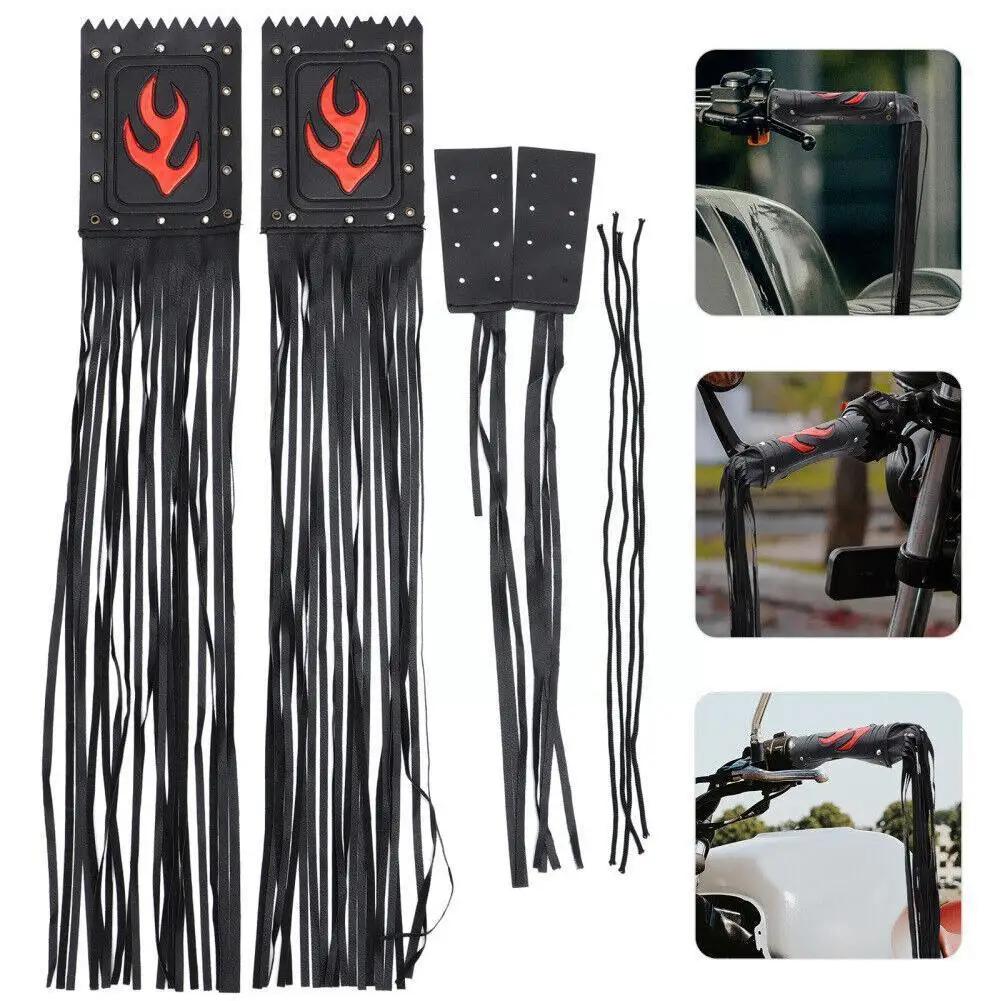 

Motorcycle Fringe Grips Cover Leather Handlebar Hand Cover Cruiser Modified Cuffs Brake Chopper Tassel Grips Retro Lever P2h3