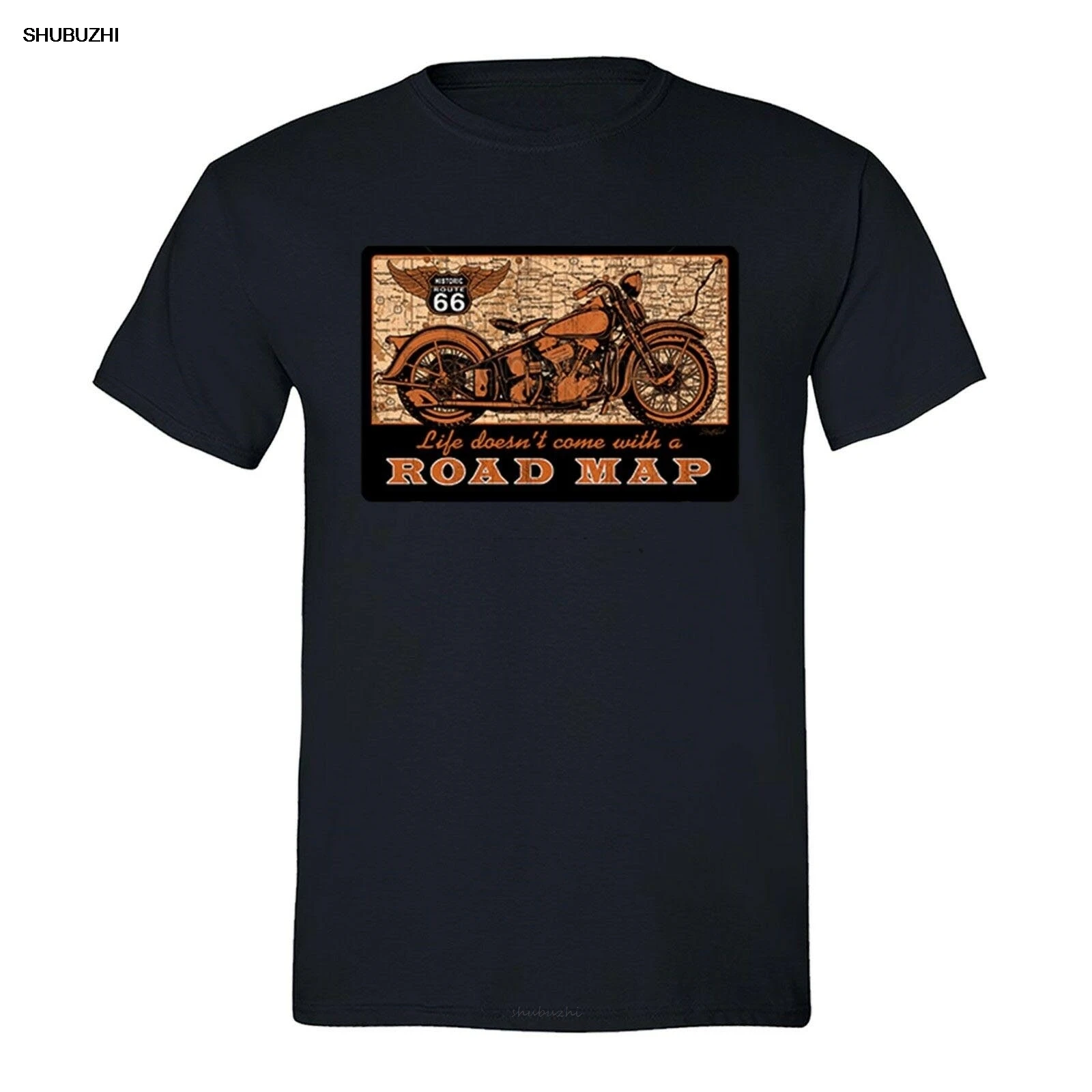 

Life Road Map Tshirt Route 66 Motorcycle Garage USA Ameircan Biker T-Shirt Black(1) fashion t-shirt men cotton brand teeshirt