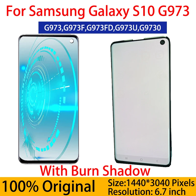 

Оригинальный ЖК-дисплей для Samsung S10 G973 SM-G9730 G973F, ЖК-дисплей и дигитайзер сенсорного экрана в сборе, детали с дефектным экраном рамки