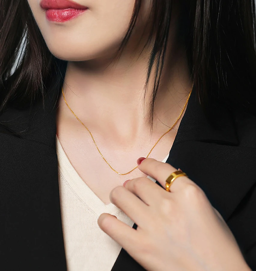 

ZHIXI Real 18K Yellow Gold Necklace Pure Au750 Needle Chopin Chain Fine Jewelry Wedding For Women Gift X534-1
