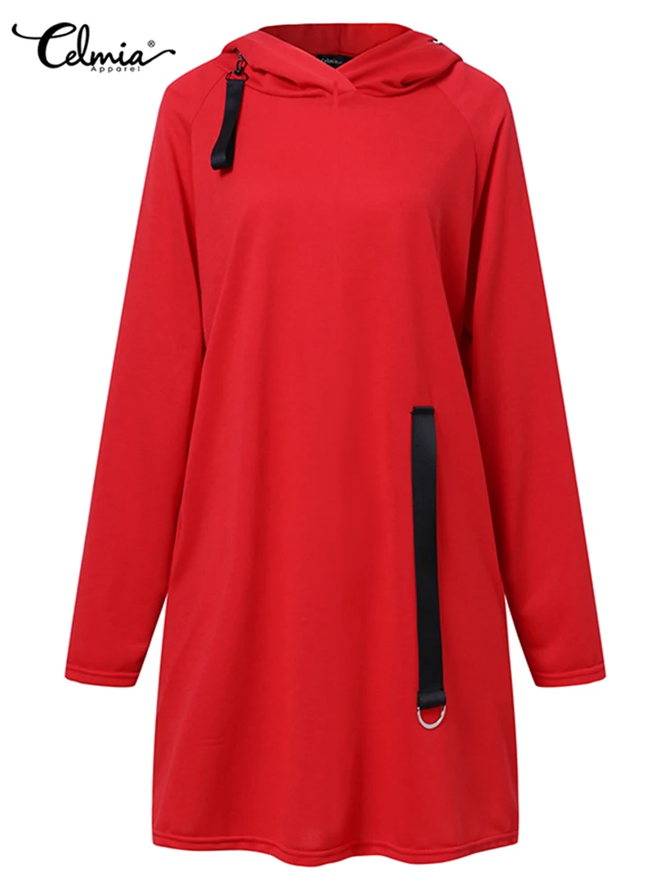 Модная женская толстовка Celmia 2022 зимнее Повседневное платье с длинным рукавом и