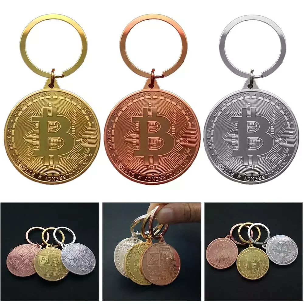 

Metal Physical Gift Home Art Band Imitation Keyringchain Decor Bitcoin Antique women Pendant men Music Collectionble Plated Gold