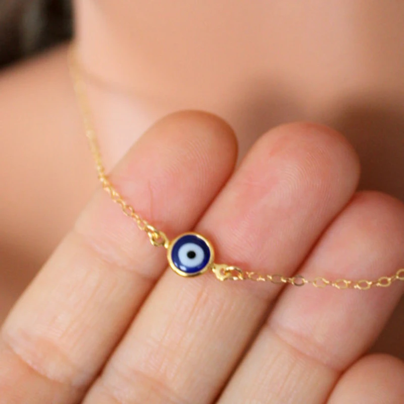 

Evil Eye Tiny Pendant Necklace For Women Simple Jewelry Necklace Turkish Lucky Fashion Choker Chain Round Heart Friend Gifts