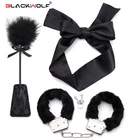 BLACKWOLF 3 шт. набор рабов БДСМ наборы наручники повязки на глаза Tissel Paddle секс игры эротические взрослые интимные игрушки для женщин