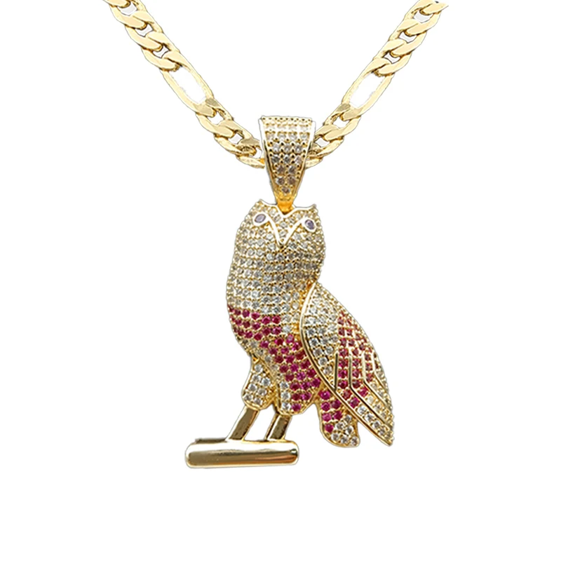 

Hip-hop Lced Owl Pendant Men's and Women's Gold Colorless 14k Gold Jewelry Animal Jewelry Gift