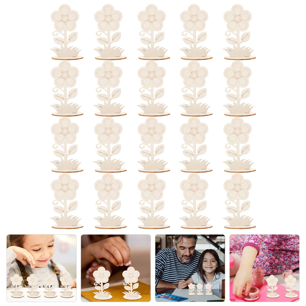 

20 Pcs Unfinished Flower Cutouts Wooden Flowers Toys DIY Crafts Clay Unpainted