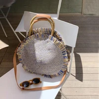 2022 boho round straw bag rattan womens handbag hand braided tote wicker shoulder messenger bag