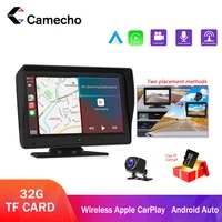 camecho 7 inch portable wireless android auto car monitor wireless carplay display ahd camera hd screen for car truck motorcycle