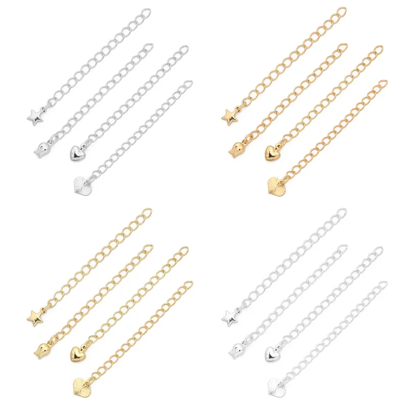 2pcs 14K 18K White Gold Silver Gold Plated 60mm Bracelet Necklace Homemade Extend Tail Chains For DIY Jewelry Making Accessories