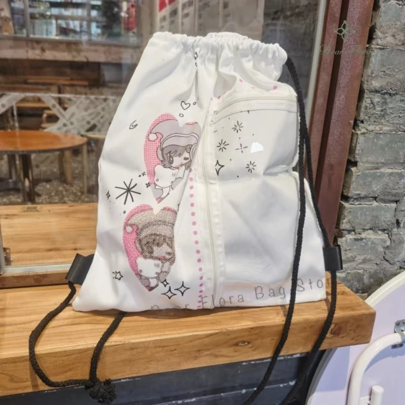 Лолита японский мультфильм шикарный рюкзак на шнурке женский Y2K прозрачный DIY